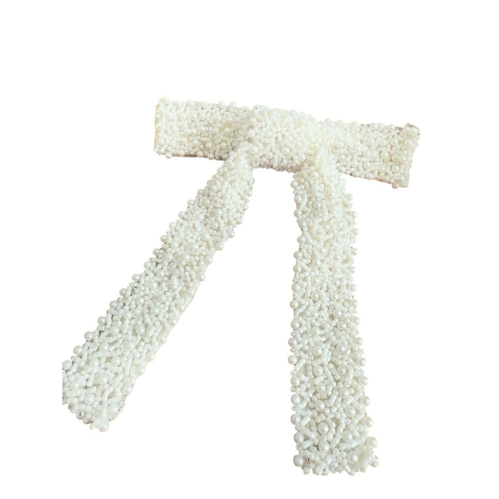 Gorgeous Pearl Beaded Large Bow Hair Clip Preowned Wedding Clip Paris Barrette - Picture 4 of 7